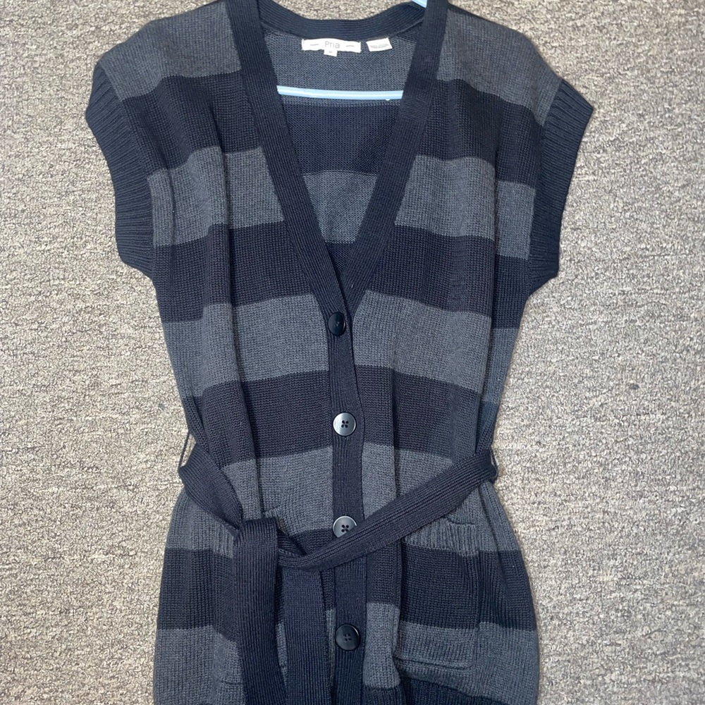 Striped Black and Gray Cardigan dress with belt